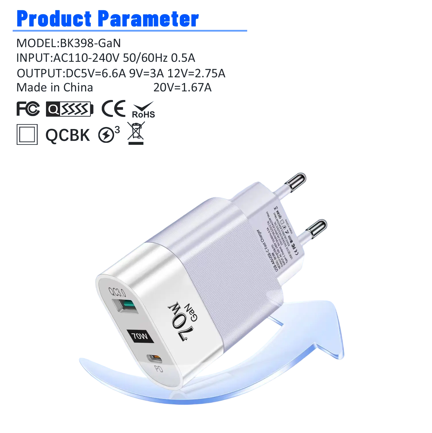 Cargador Adaptador 65 W Doble Puerto Qc3.0 Usb - Usb C-1