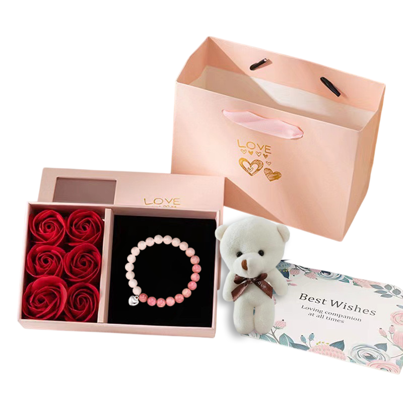 Set De Regalo Rosas Peluche Pulsera San Valentin Amor Amistad Madre-0