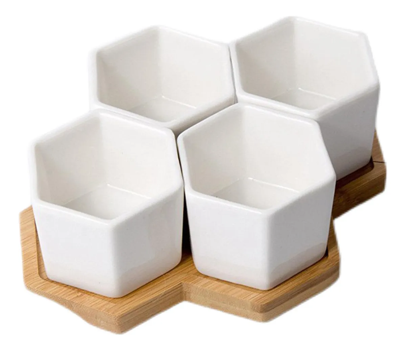 Macetero De Ceramica Hexagonal 4 piezas-3