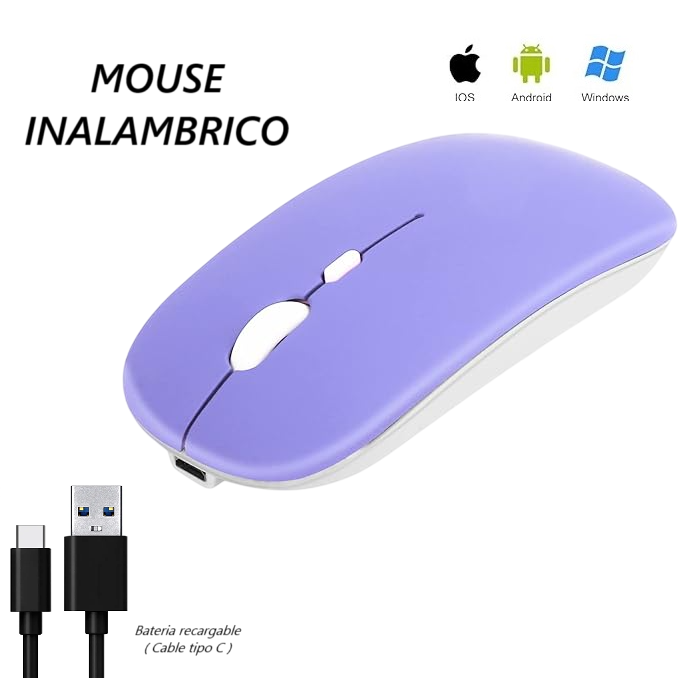 Mouse Inalámbrico Bluetooth Usb Para iPad Notebook Tablet Lavanda-3