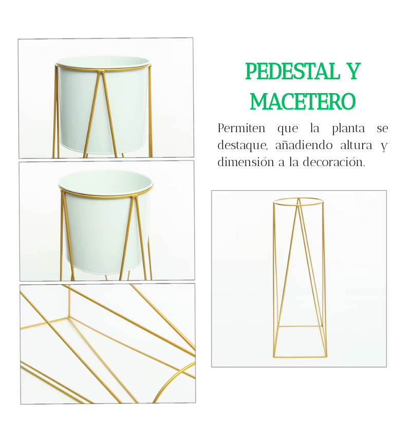 Porta Macetero Pedestal Dorado Con Macetero Blanco 68 cm-3