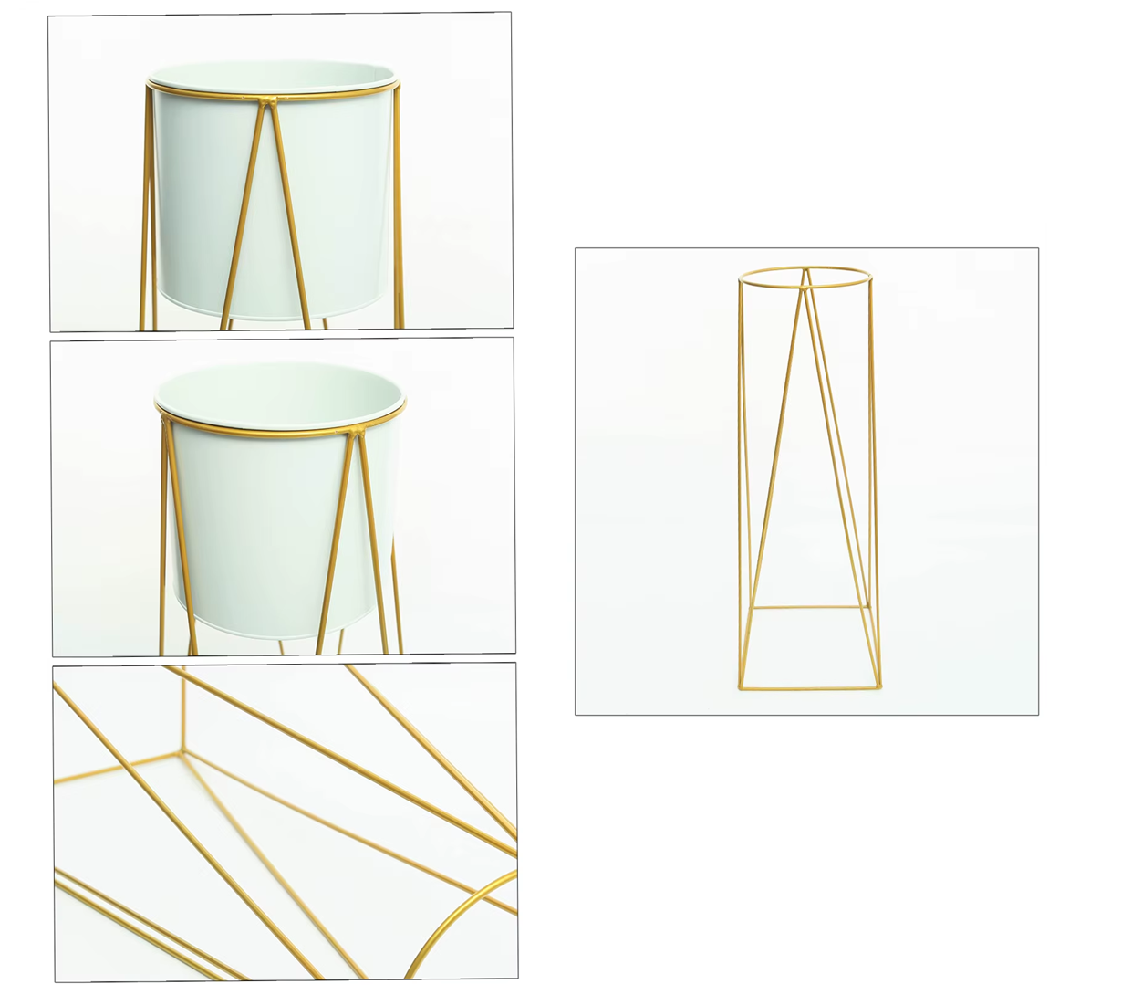 Porta Macetero Pedestal Dorado Con Macetero Blanco 68 cm-5