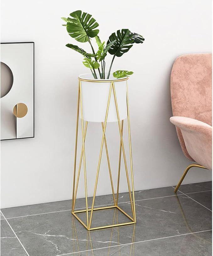 Porta Macetero Pedestal Dorado Con Macetero Blanco 68 cm-6