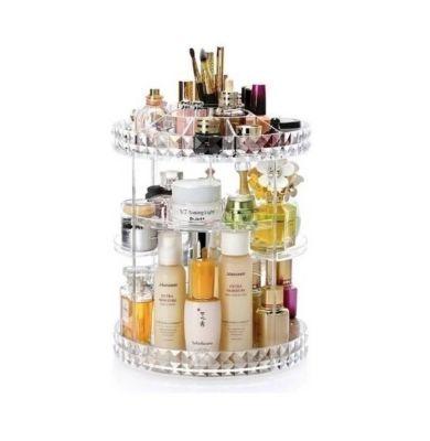 Organizador de maquillaje acrílico giratorio 360, almacenamiento de maquillaje ajustable, desmontable, bricolaje-0