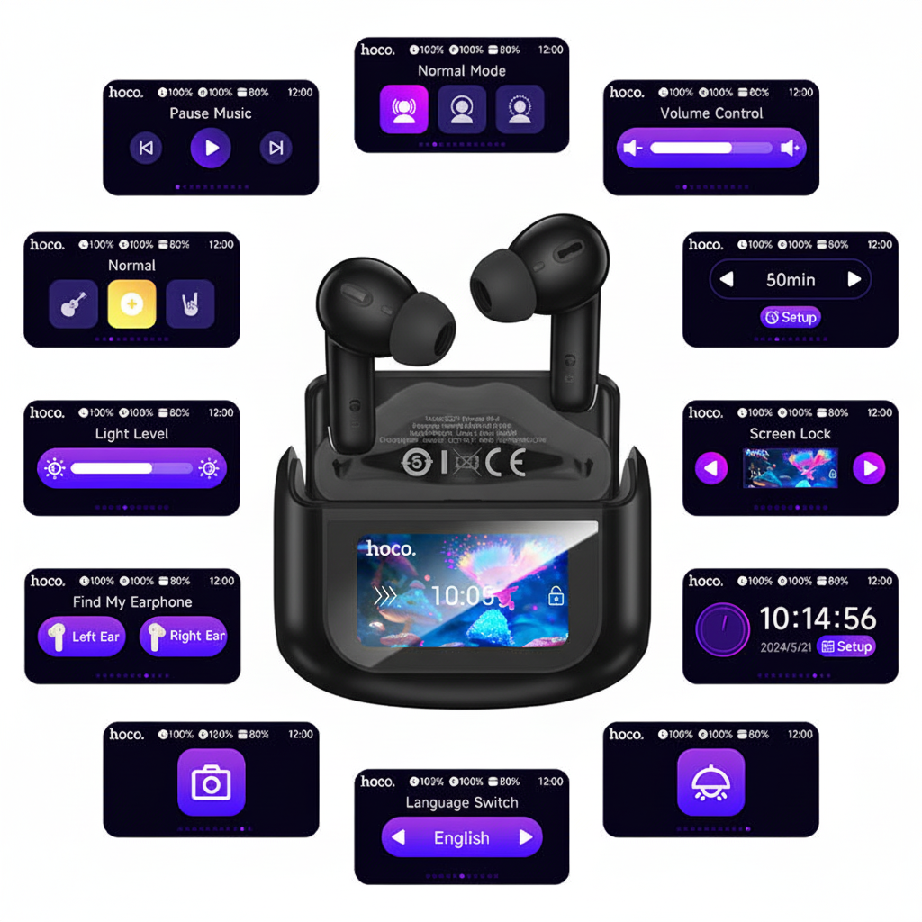 Aud fonos Bluetooth Hoco Pantalla Touch Led Anc enc-2