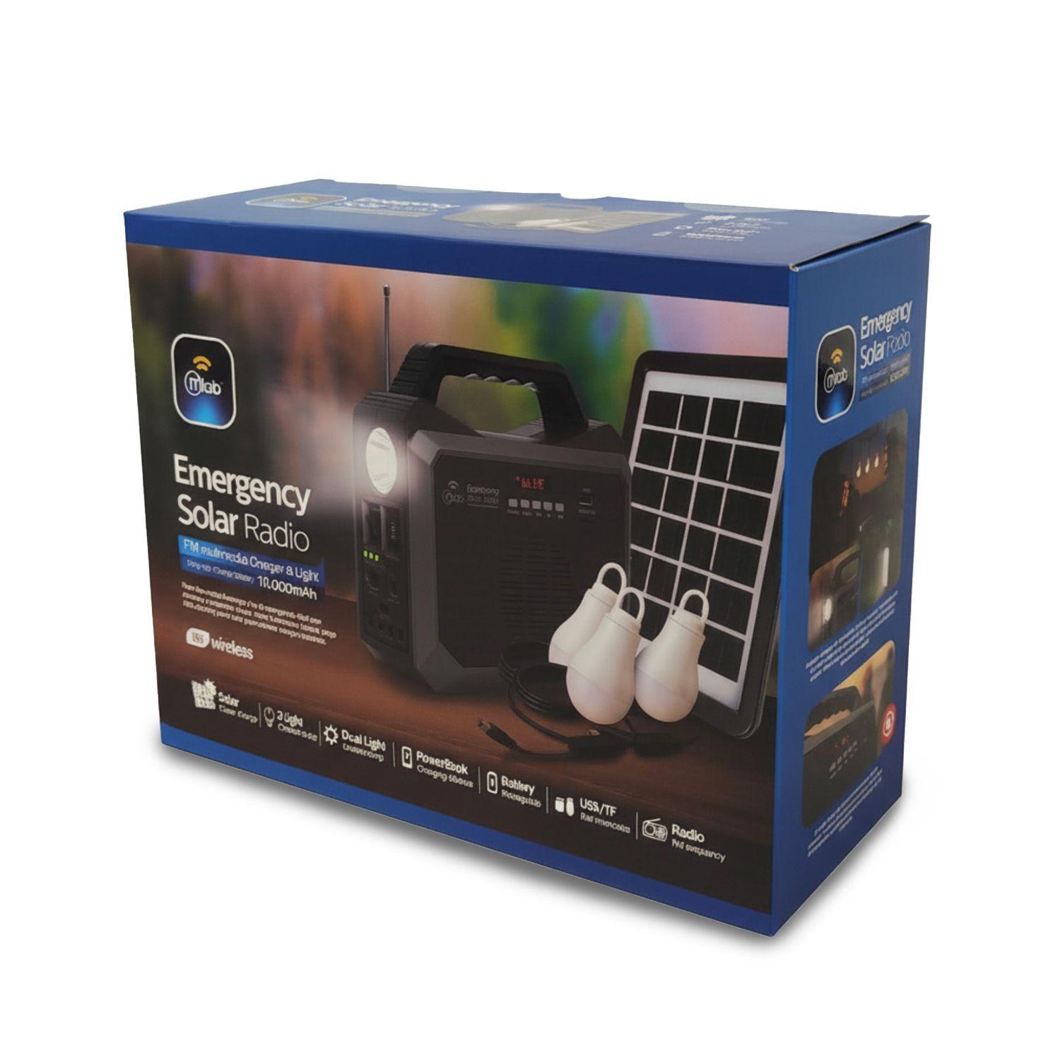 Radio Solar de Emergencia Portátil con Linterna, ampolletas y USB-2