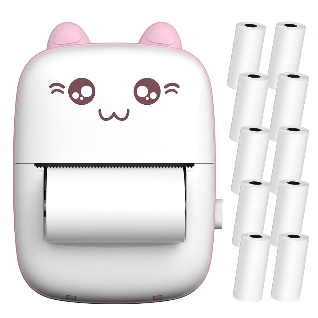 Mini Impresora Térmica Gatito Bluetooth  10 Rollos-0