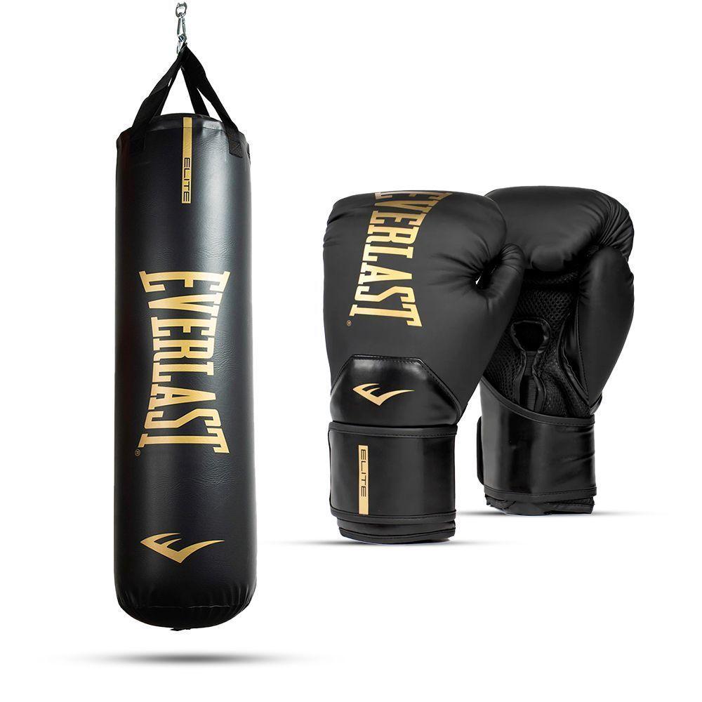 Kit Saco de Boxeo Everlast y Guante Elite 2 Negro-0