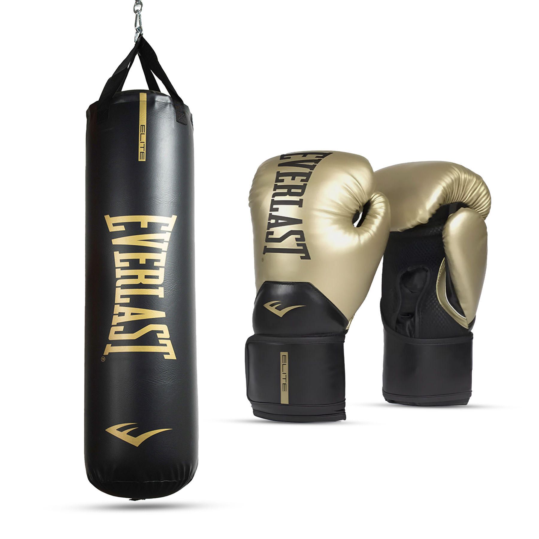 Kit Saco de Boxeo Everlast Negro y Guantes de boxeo Elite 2 Gold-0
