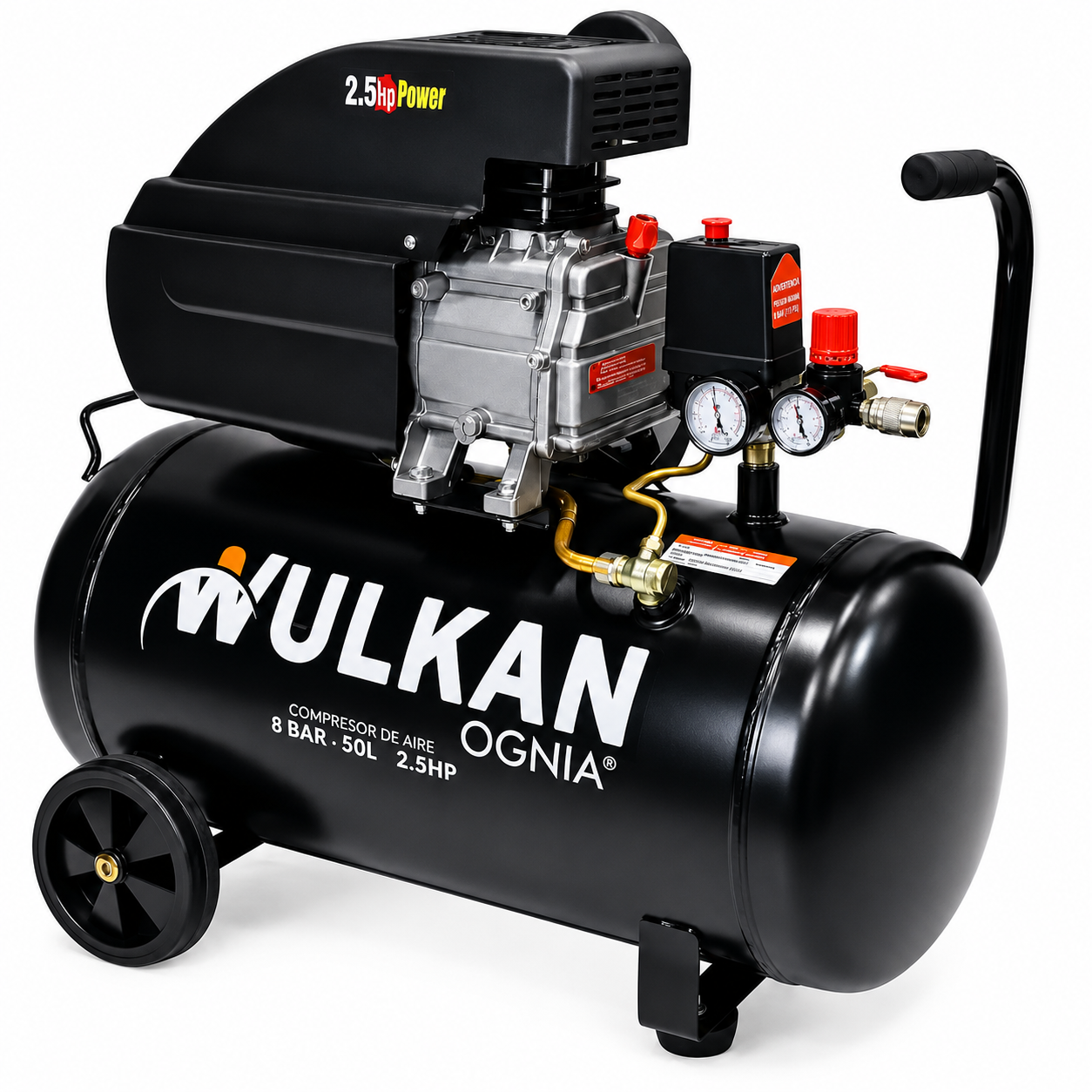 Compresor de Aire Electrico Wulkan 50 Litros 2.5Hp 8 Bar 206L/min Negro-2