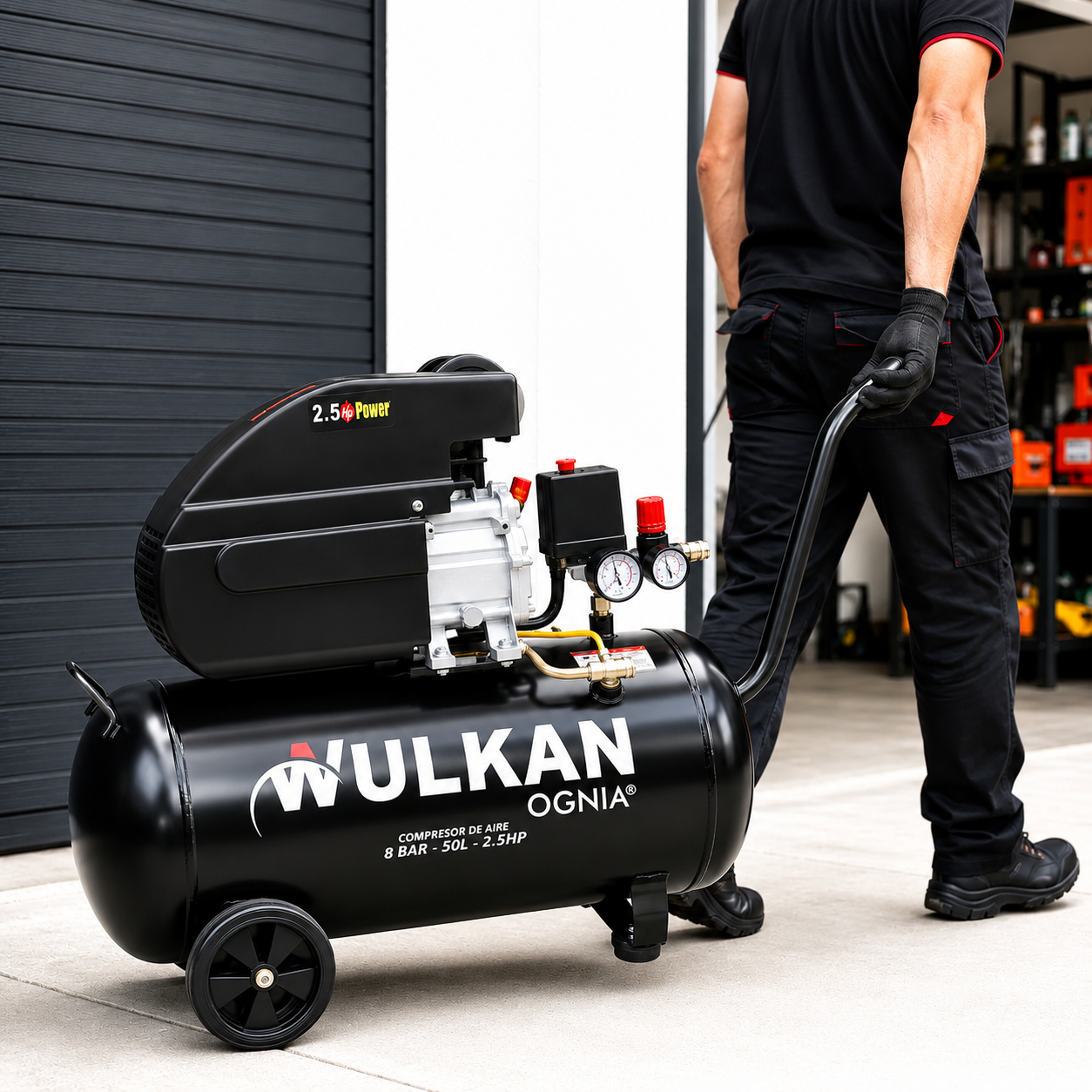 Compresor de Aire Electrico Wulkan 50 Litros 2.5Hp 8 Bar 206L/min Negro-5