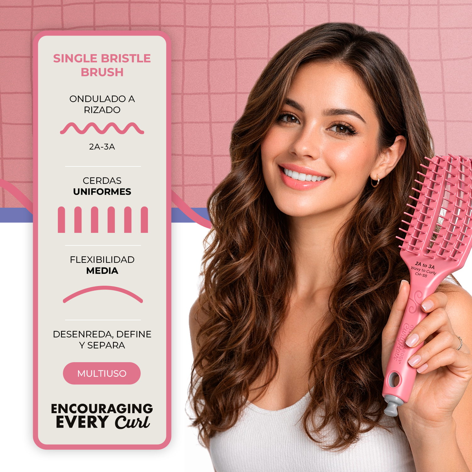 Cepillo Olivia Garden Curly Single Bristle Rosado-3