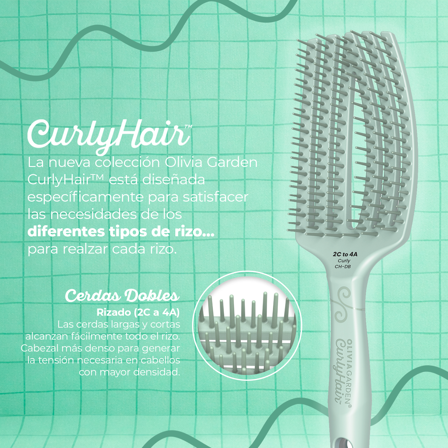 Cepillo Olivia Garden Curly Single Bristle Verde-2