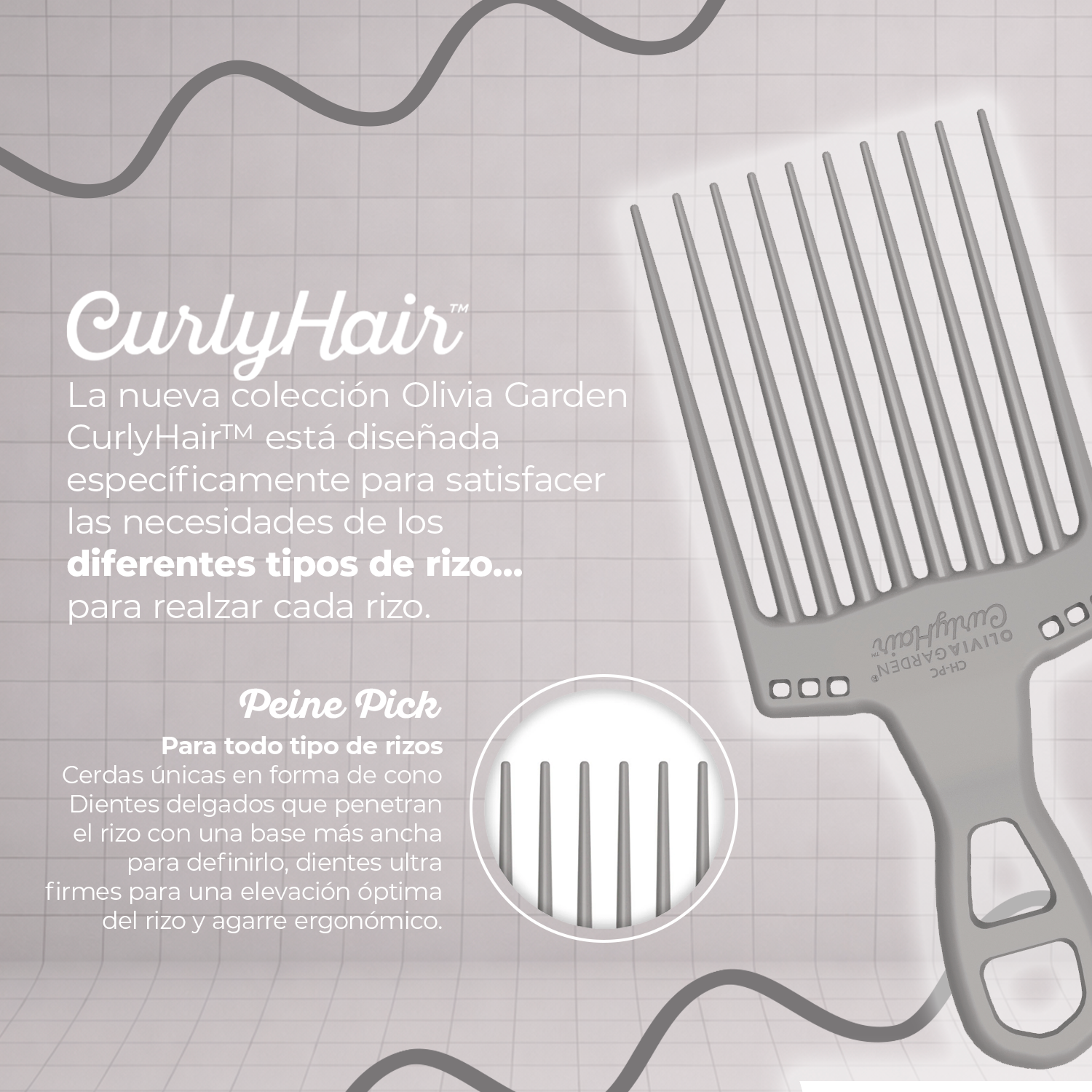Cepillo Olivia Garden Curly Pick Comb Gris-1