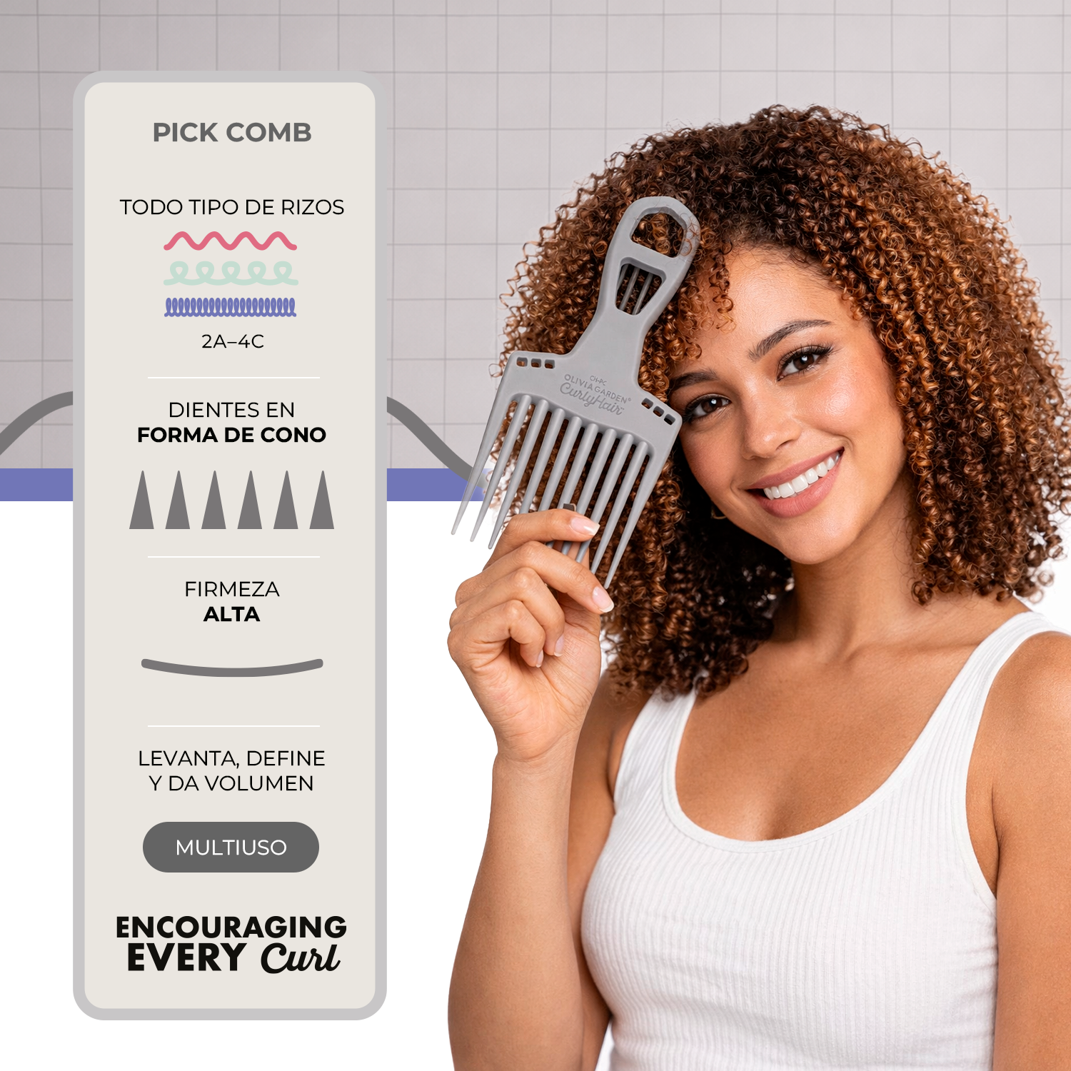Cepillo Olivia Garden Curly Pick Comb Gris-2