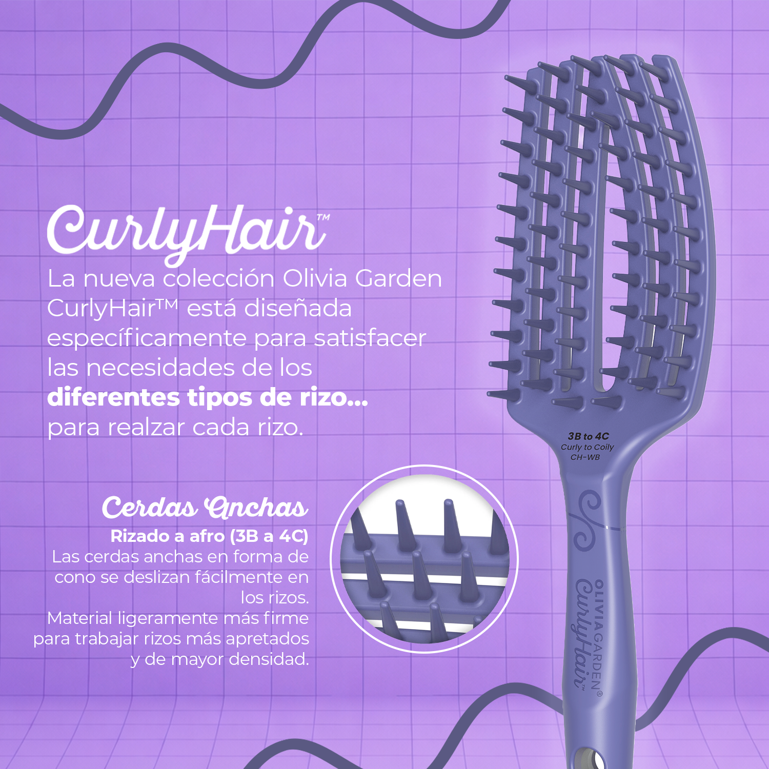 Cepillo Olivia Garden Curly Single Bristle Morado-2