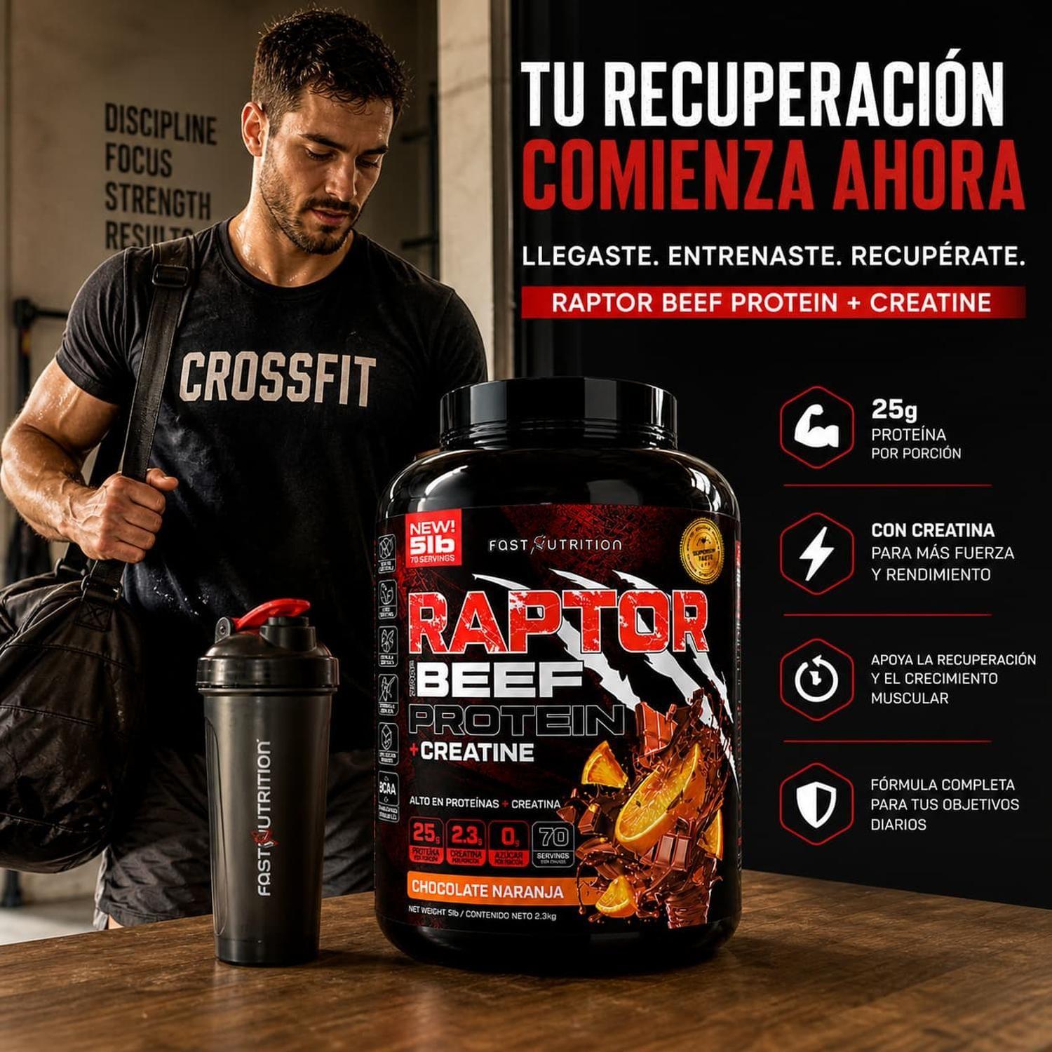 Raptor Beef protein 5lbs Chocolate naranja 70 porciones Fast Nutrition-2