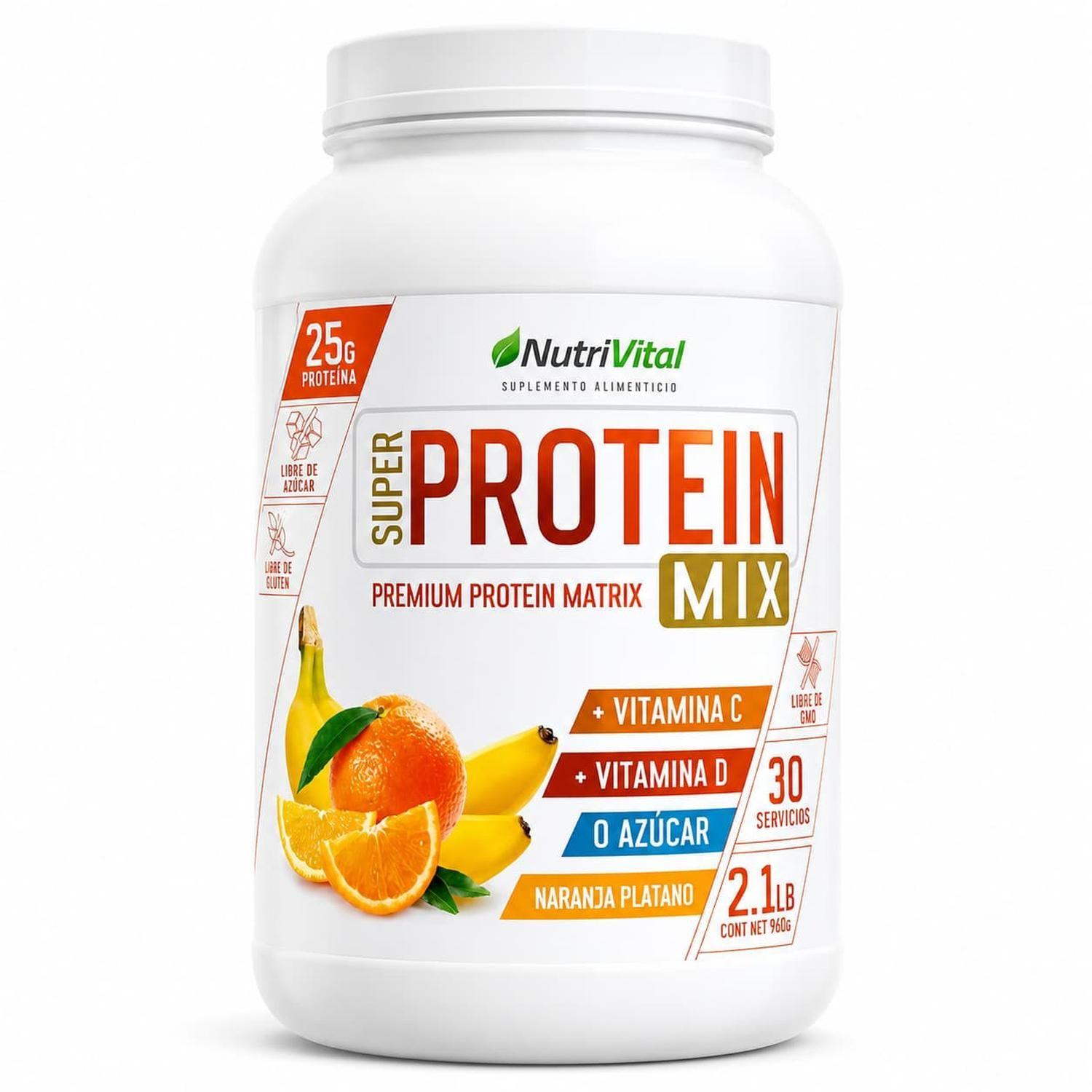 Proteína Super Protein Mix sabor Naranja Platano Nutrivital 2 lb 30 porciones con Vitamina C y D-0