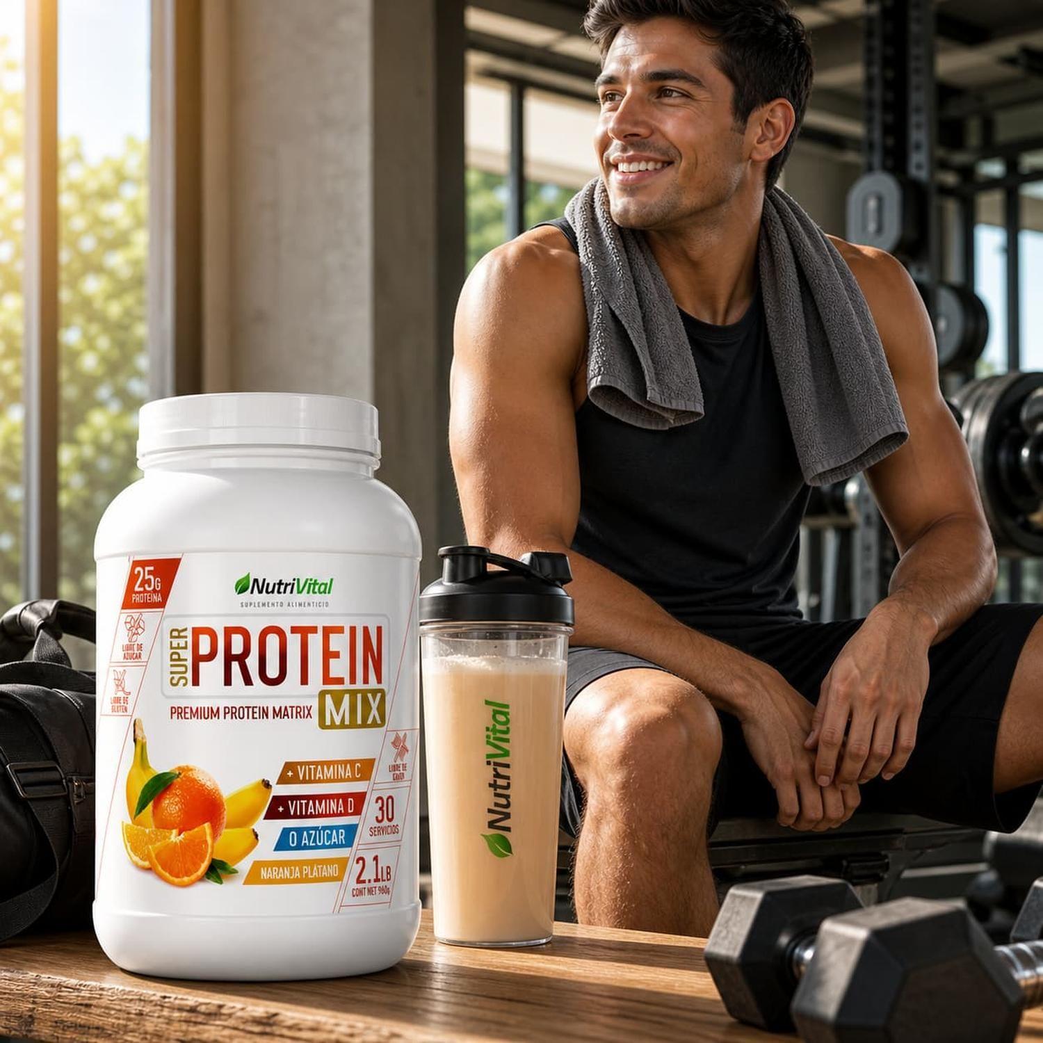 Proteína Super Protein Mix sabor Naranja Platano Nutrivital 2 lb 30 porciones con Vitamina C y D-2