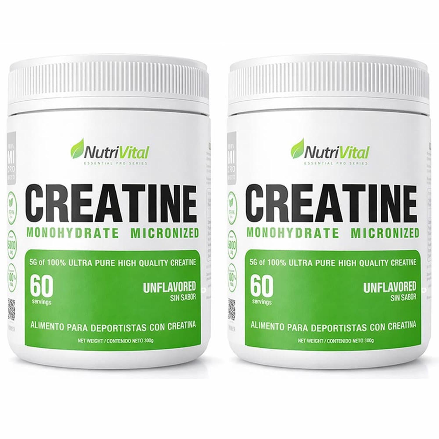 Pack 2 creatina monohidratada 300g nutrivital 120 porciones-0