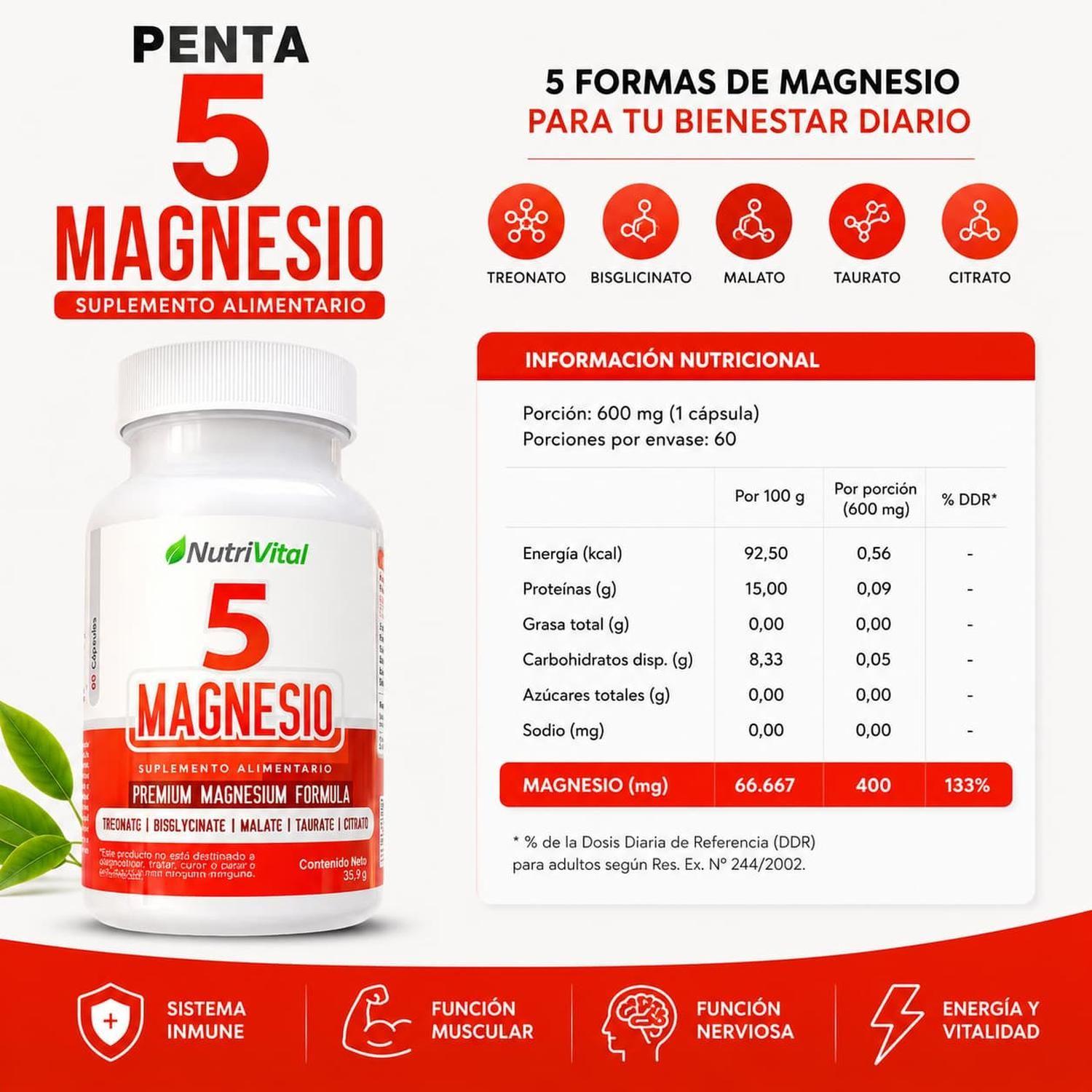 Penta 5 Magnesio 60 Cápsulas Nutrivital-2