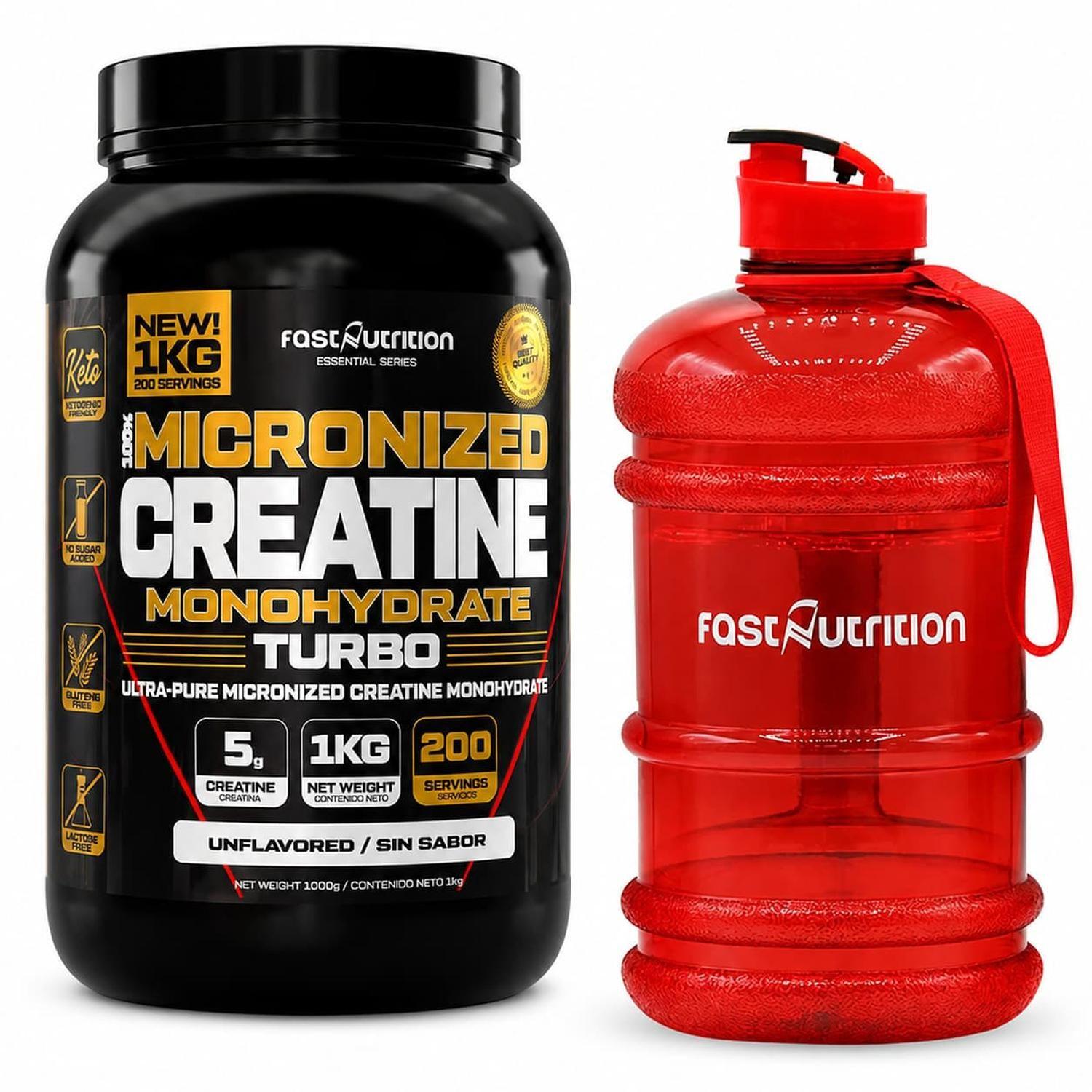 Creatina monohidratada 1kg y Botellon 2.2ltrs Fast Nutrition-0