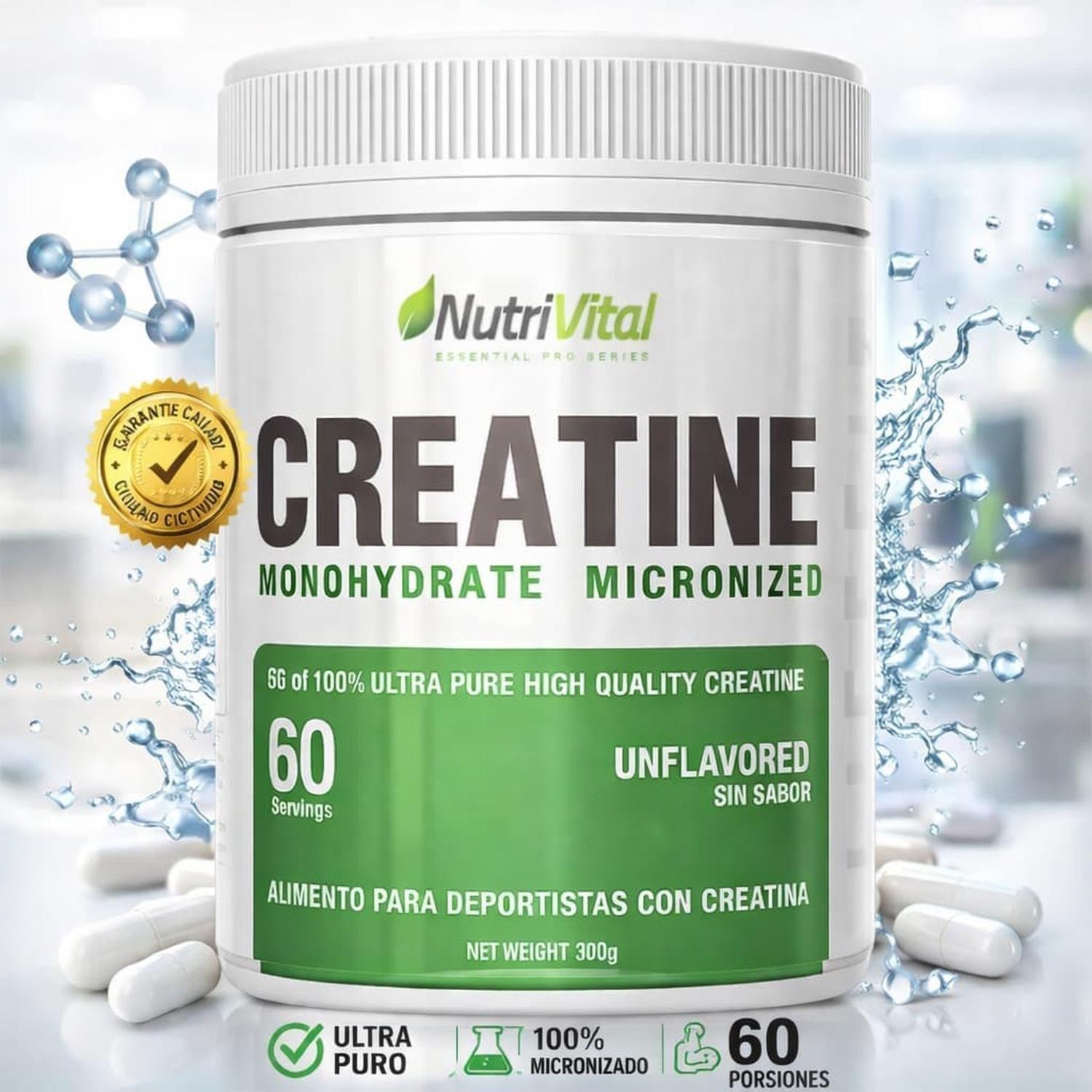 Creatina Monohidratada Micronizada 300g Nutrivital 60 Porciones Alta Pureza-3