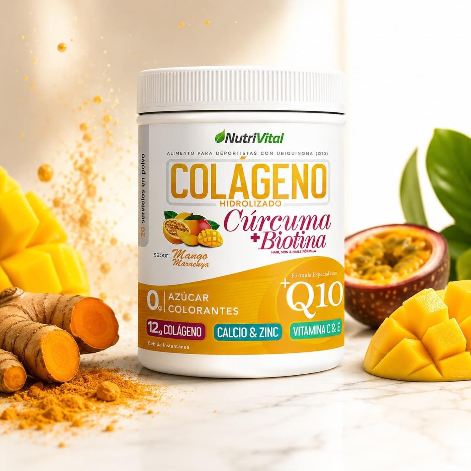 Colágeno Hidrolizado Q10 con Cúrcuma y Biotina 300 Grs Nutrivital-2