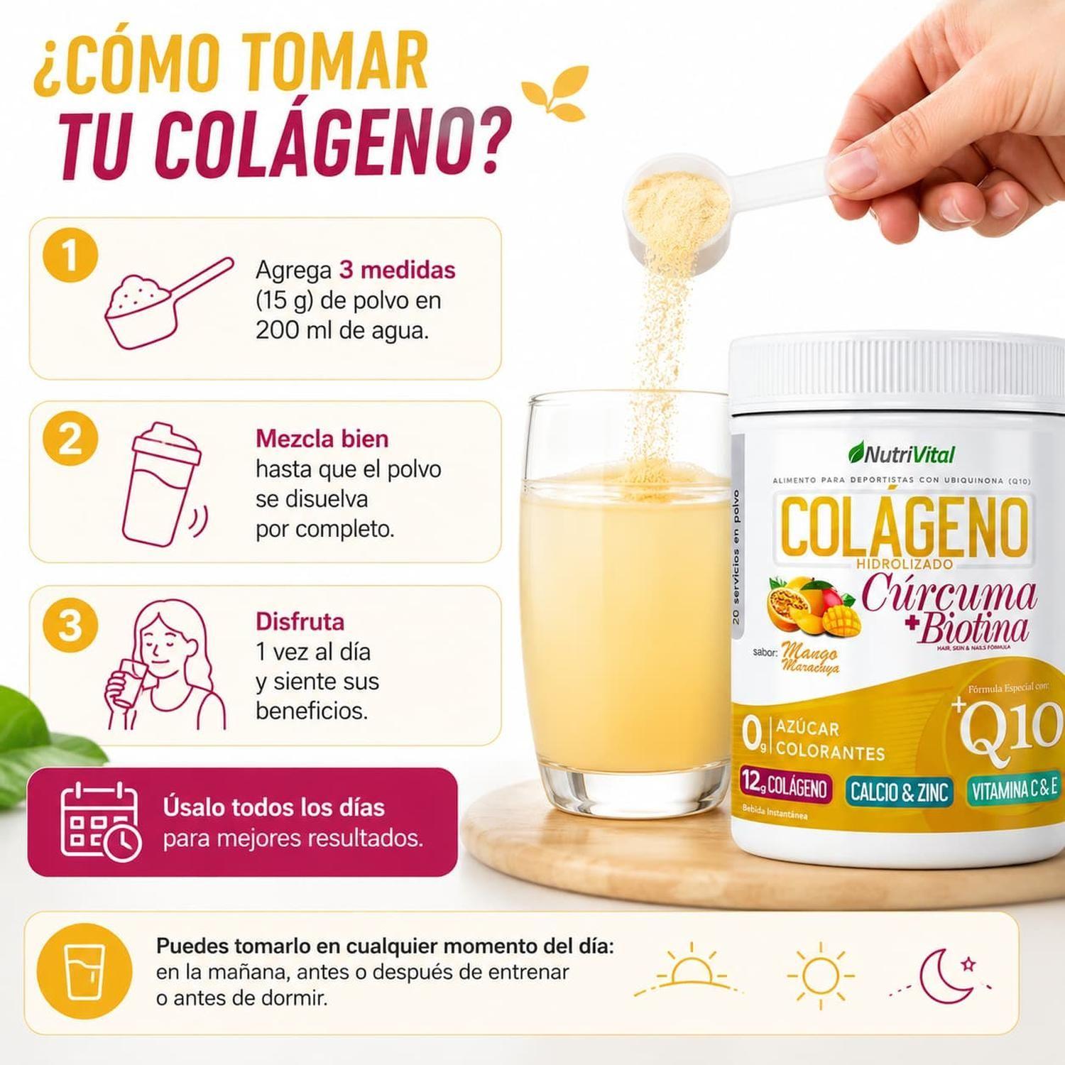 Colágeno Hidrolizado Q10 con Cúrcuma y Biotina 300 Grs Nutrivital-4