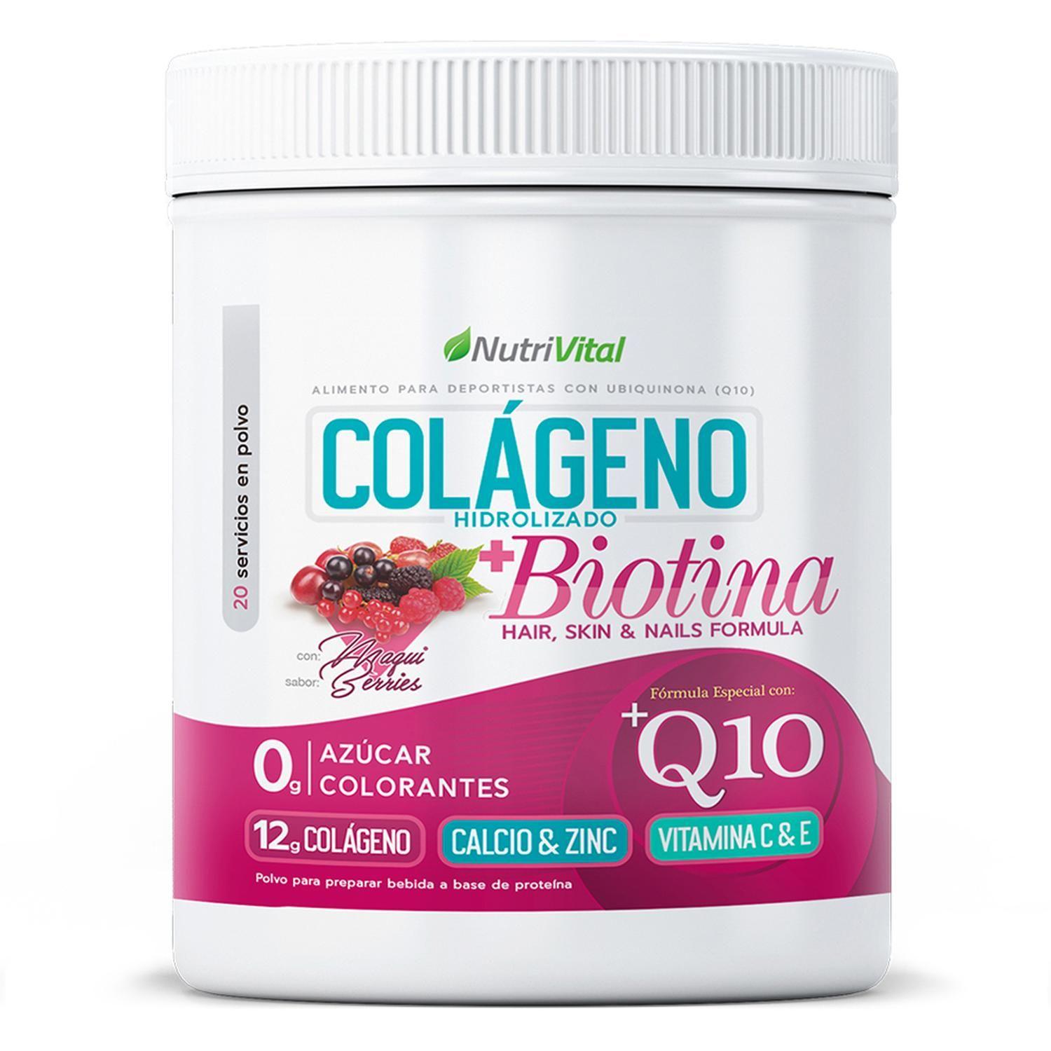 Colágeno Hidrolizado 12g + Biotina + Coenzima Q10 300 Grs Nutrivital-3