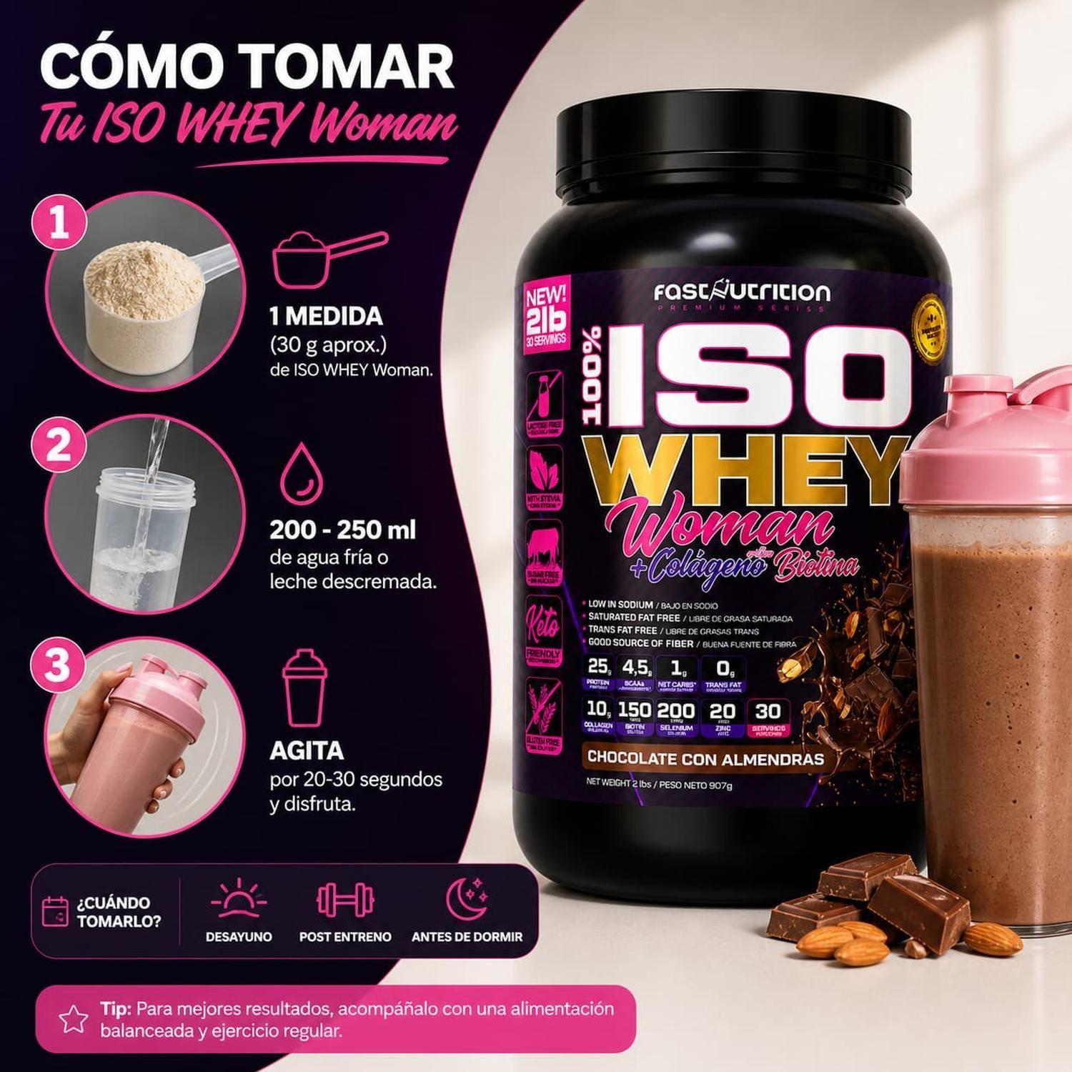 Iso Whey Woman con Colágeno y Biotina Vainillla Ice Cream 2 Lbs Fast Nutrition-2