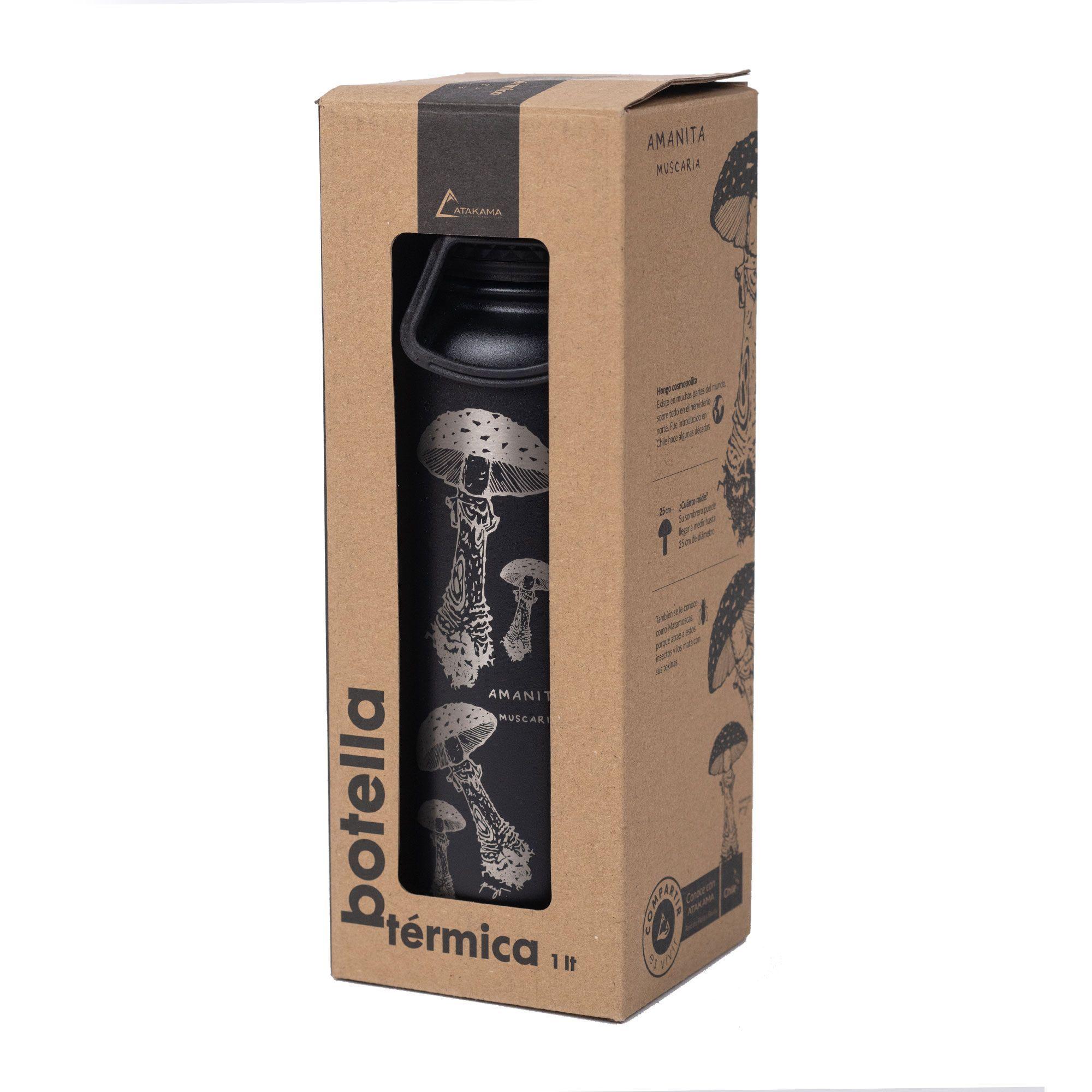 Botella Térmica 1 Lt Negra Hongo Amanita Atakama Outdoor-2