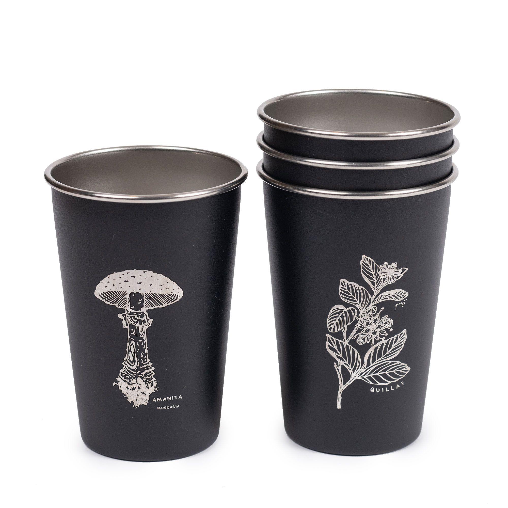 Set 4 Vasos Acero 480 Ml Negro Flora Chilena Atakama Outdoor-1