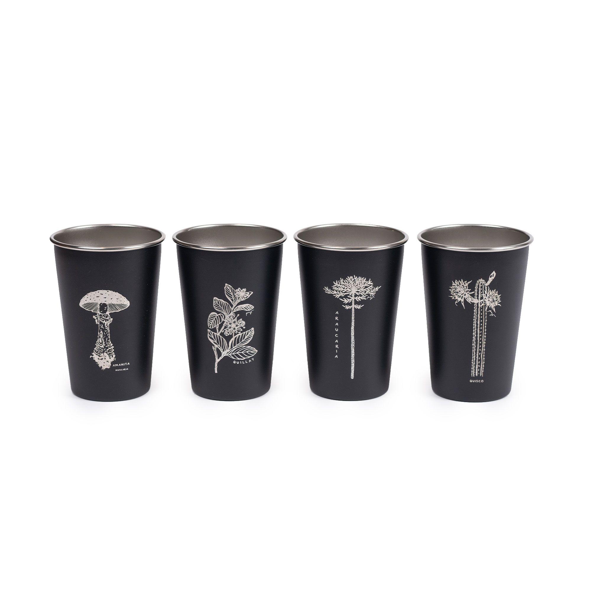 Set 4 Vasos Acero 480 Ml Negro Flora Chilena Atakama Outdoor-5