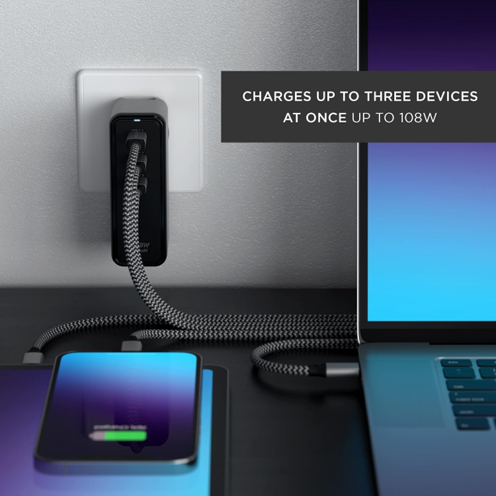 Cargador Gan De Pared De 3 Puertos Usb-c De 108w Satechi-3