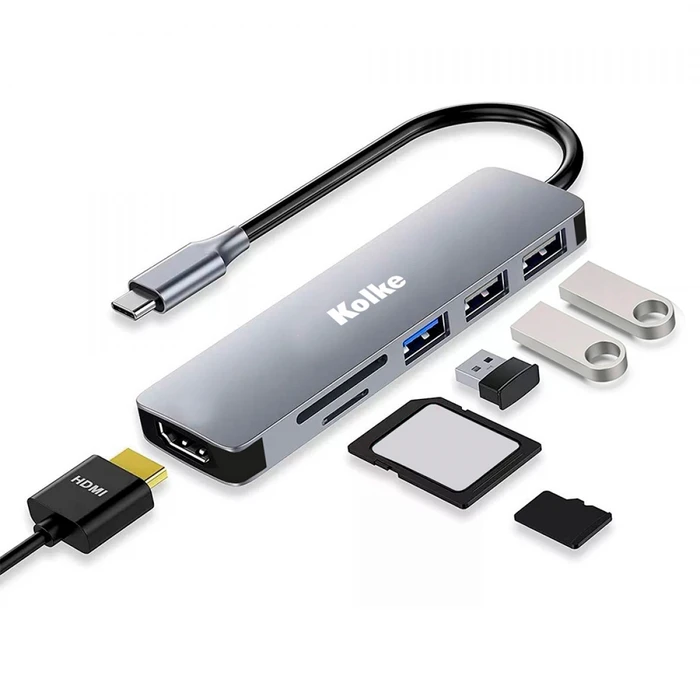 Hub Usb C Adaptador Kolke 6 En 1 Usb 3.0 Hdmi 4k Open Box-0
