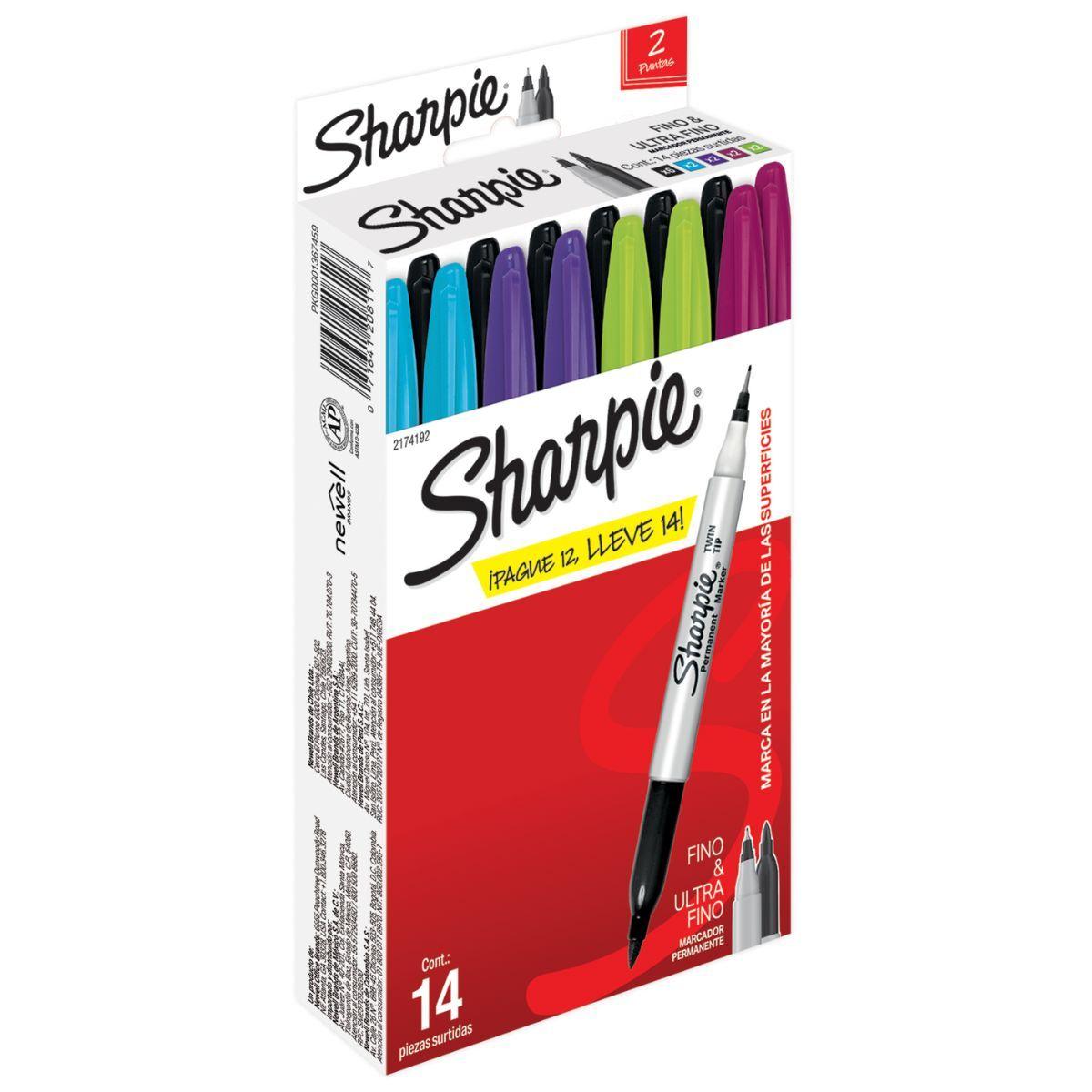 Marcador Sharpie Doble Punta Fina-Ultrafina Surtido Set 12+2-2
