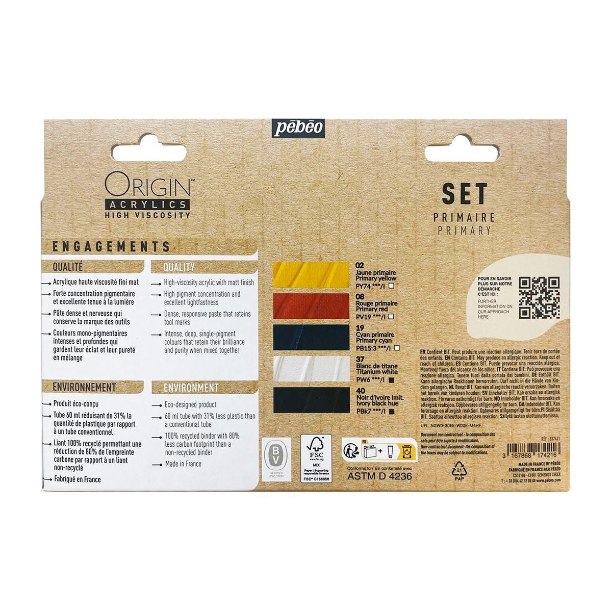 Set 5 Acrílico Pebeo Origin Colores Primarios 60ml-2