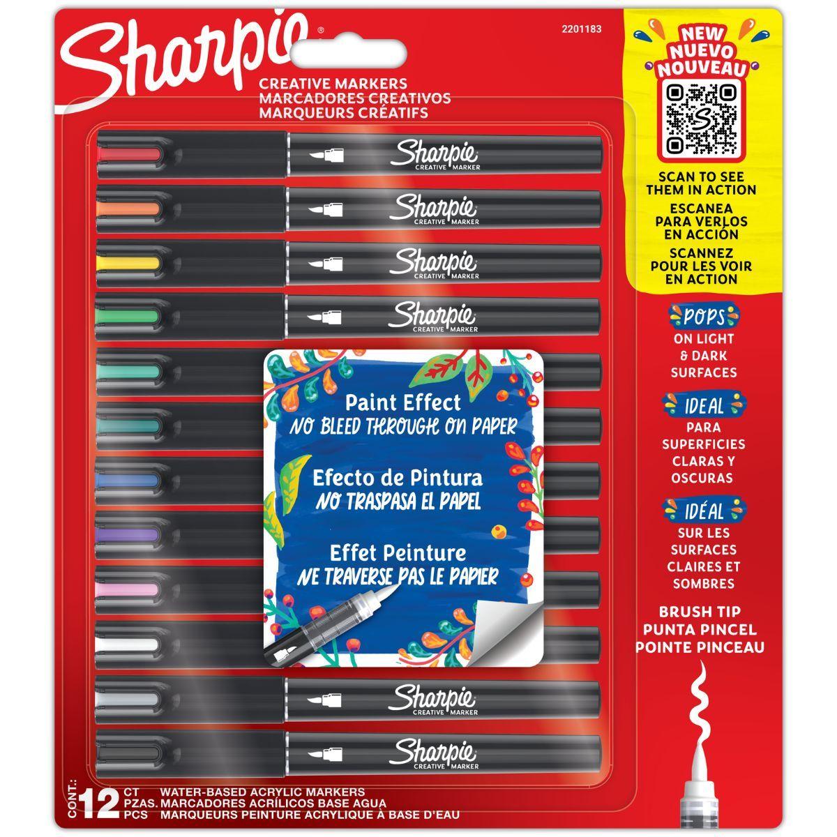Set 12 Marcadores Acrílicos Sharpie Punta Pincel Colores-2
