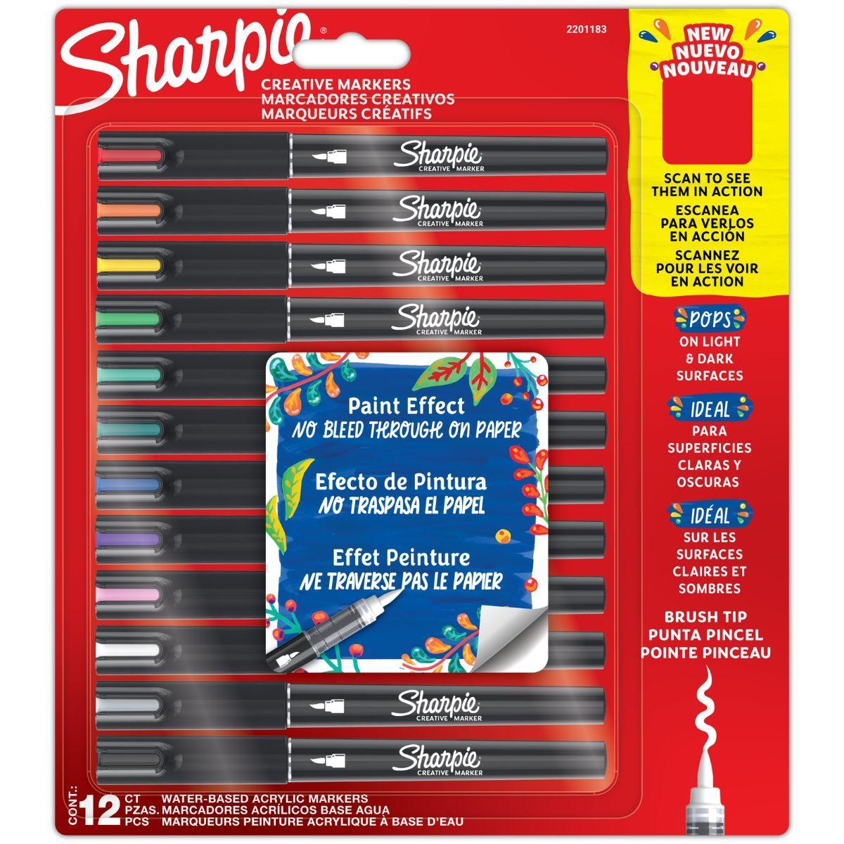 Set 12 Marcadores Acrílicos Sharpie Punta Pincel Colores-2
