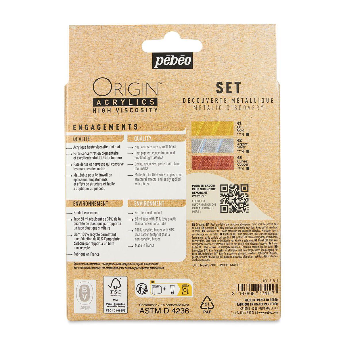 Set 3 Acrílico Pebeo Origin Colores Metálicos 60ml-2