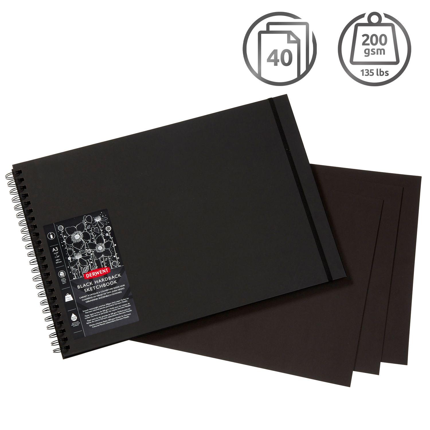 Croquera Dibujo Derwent Hoja Negra 200gr 40 Hojas A3 42x29cm-2
