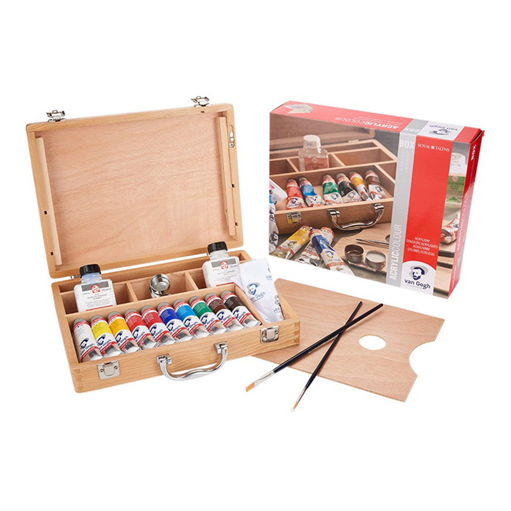 Acrílico Van Gogh Caja Madera 10 Colores + Accesorios-0