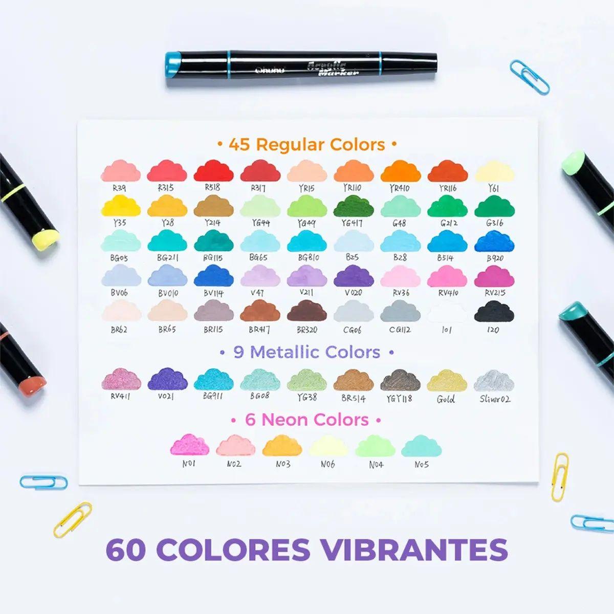 Set 60 Marcadores Acrilicos Ohuhu Kakaako Doble Punta-2