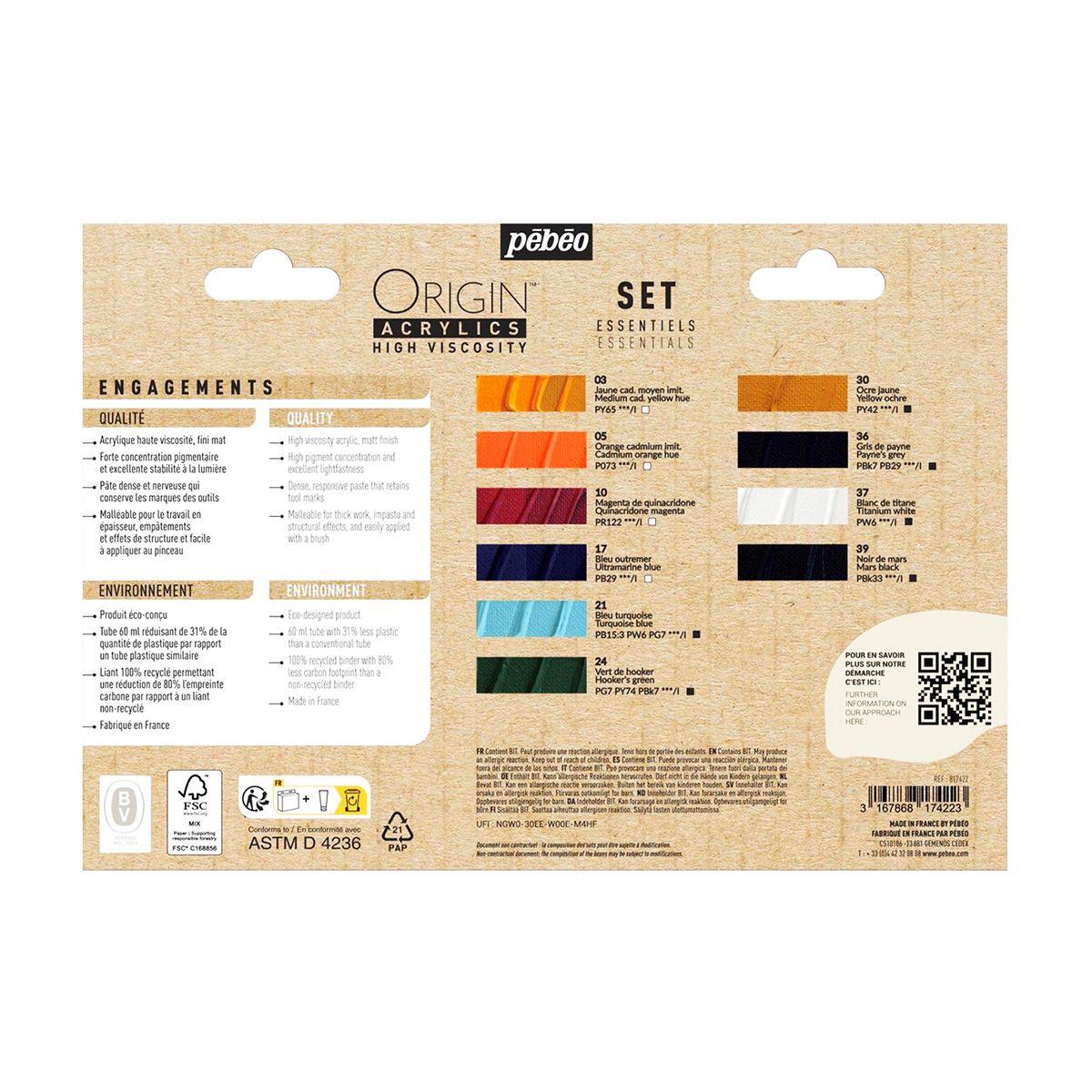 Set 10 Acrílico Pebeo Origin Colores Esenciales 60ml-2