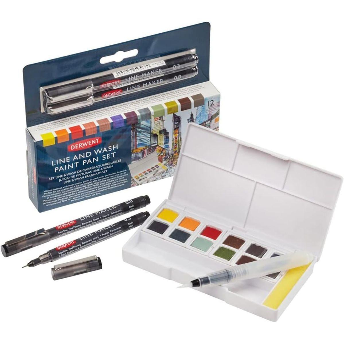 Set de Acuarelas Derwent 12 Colores + 2 Tiralíneas-3