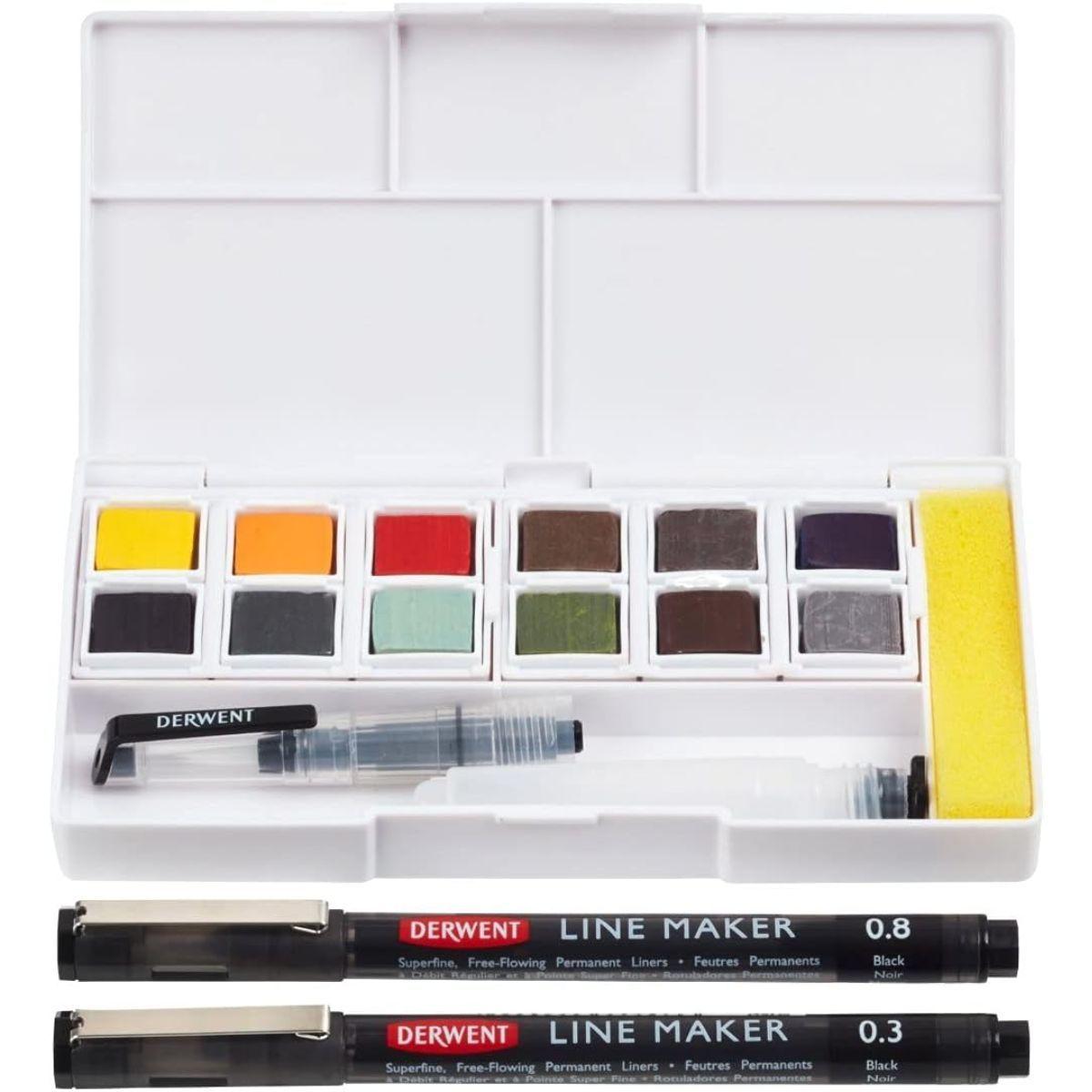 Set de Acuarelas Derwent 12 Colores + 2 Tiralíneas-4