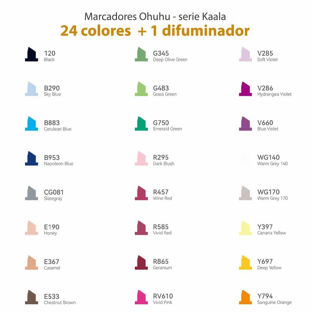 Marcadores al Alcohol Ohuhu Kaala Set 24 Colores + 1 Blender-1
