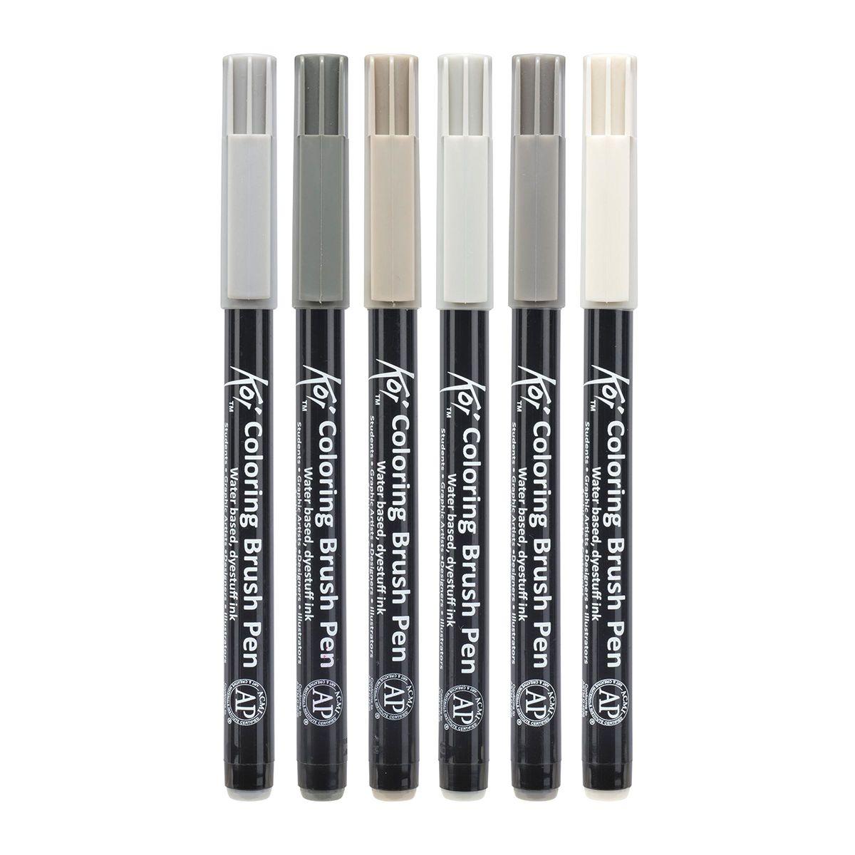 Plumones Punta Pincel Sakura Koi Set 6 Grises-4