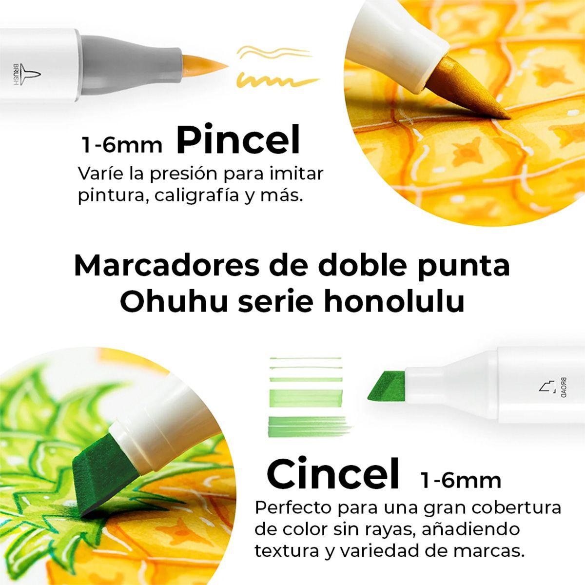 Marcadores al Alcohol Ohuhu Honolulu 6 Colores Pastel-4